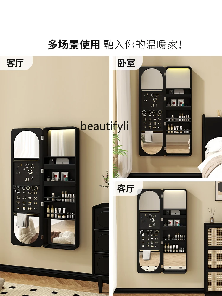 Solid Wood Wall Hanging Full-Length Mirror Bedroom French Mirror Cabinet Living Room Storage Cabinet Fitting Cosmetic Mirror