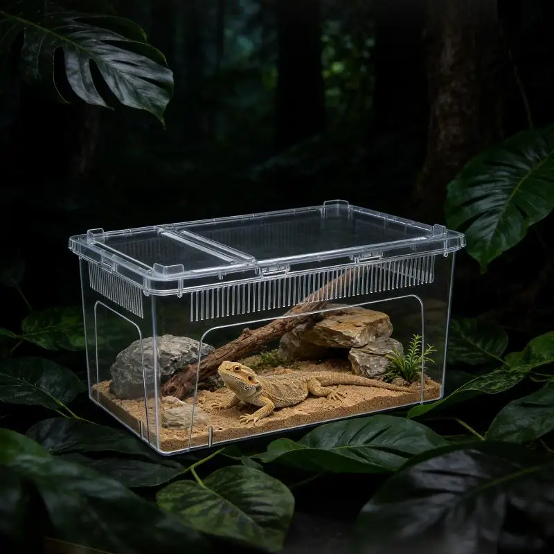 * New Sale Clear Plastic Reptile Terrarium Ventilated Breeding Box For Lizards Snakes And Small Pets