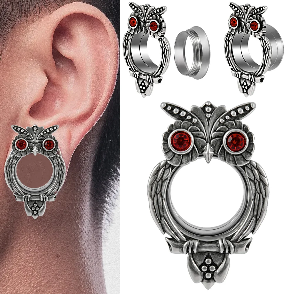 1PC Stainless Steel Owl Ear Expanders Gauges Internally Thread Double Flared Ear Plugs Tunnels Body Piercing Jewelry 6-16mm