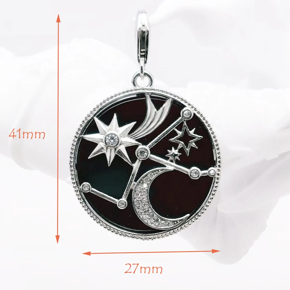 Astro Disc Dangle Charm Europe Style Fine Jewelry Women Vintage Gift In 925 Sterling Silver