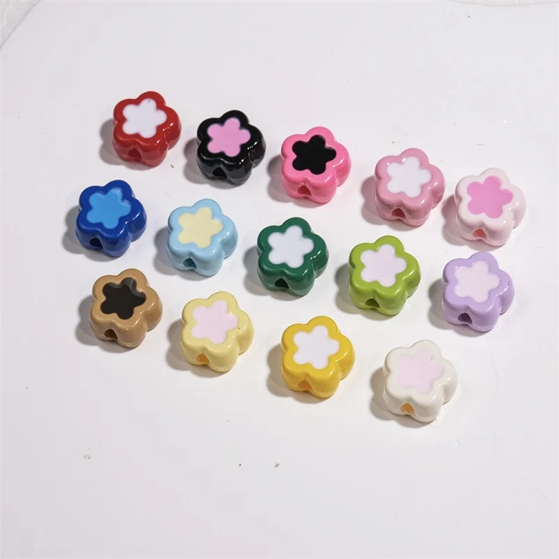 무료 배송 100 개/몫 컬러 드롭 오일 만화 꽃 모양 아크릴 스트레이트 홀 비즈 diy 쥬얼리 의류 액세서리