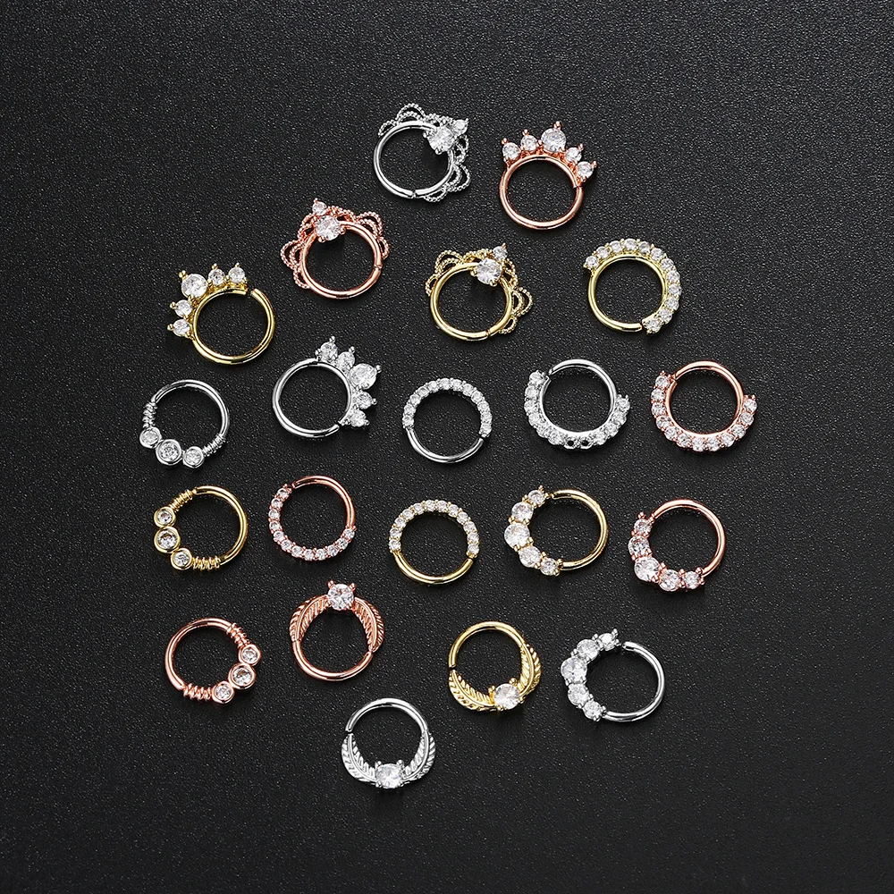 1PC Nose Rings for Women Punk Gothic Micro-set Zircon Cartilage Daith Earrings Septum Ring Body Ear Piercing Jewelry KAE133