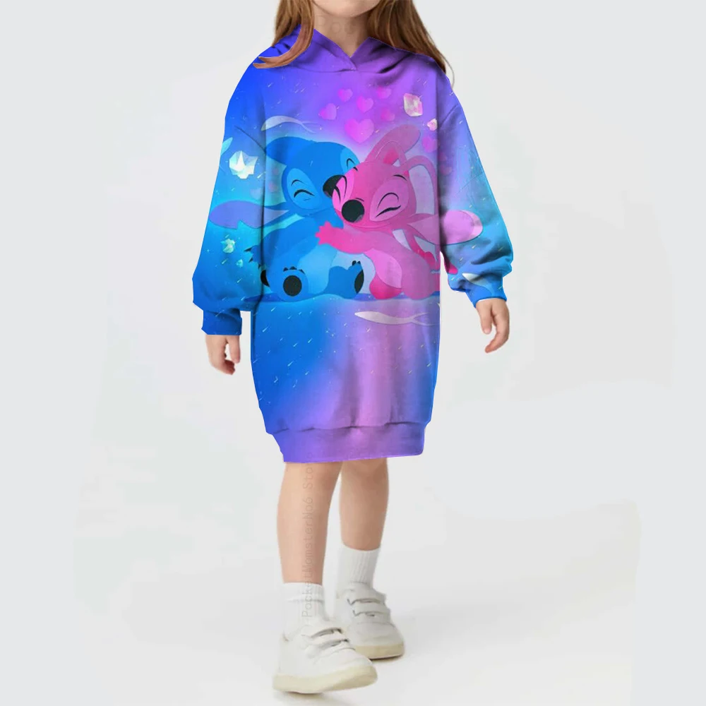 Disney Stitch Christmas Print Baby Girls Children Autumn and Winter Loose Fashion Hoodies New Cute Long Sleeve Sweatshirts