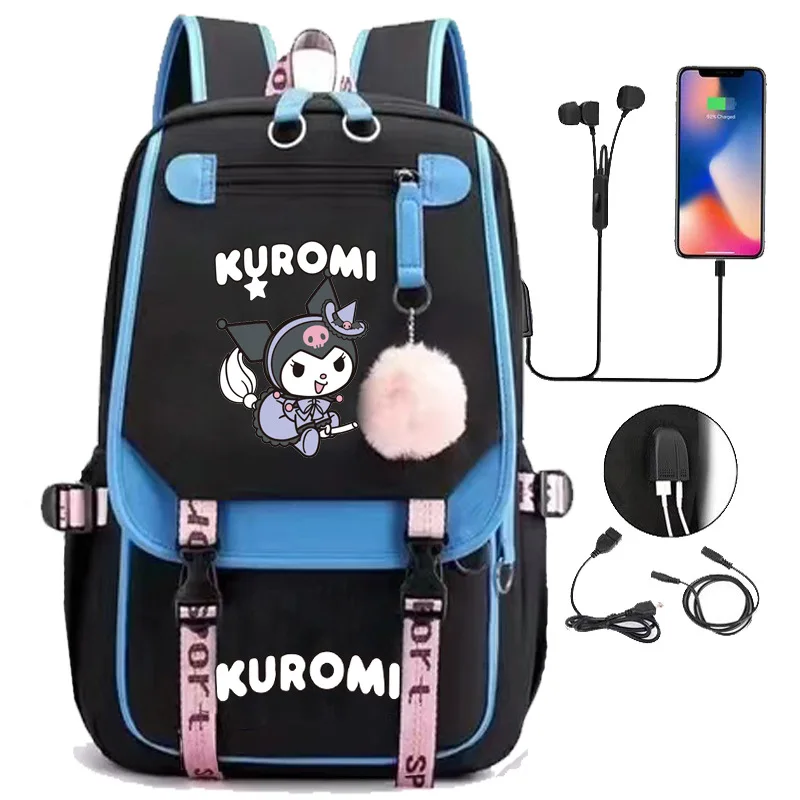 

Kuromi Backpack Waterproof SchoolBags For Female Male Business Laptop Backpack USB Charging Bagpack Canvas Casual Rucksack