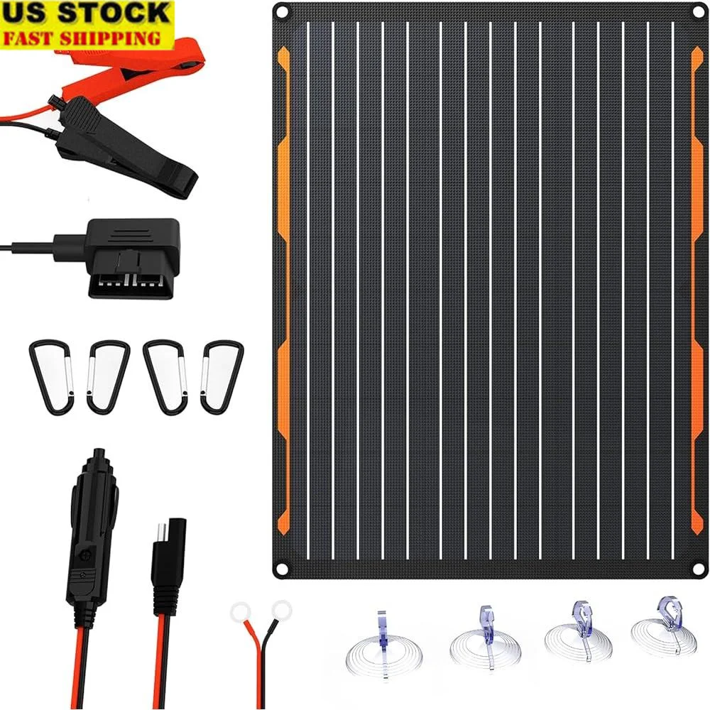 

Зарядное устройство для солнечной панели, 20 Вт, 12 В, дорожное зарядное устройство, встроенный контроллер, зажимы типа «крокодил», сигающая вилка, устройство для обслуживания аккумулятора, высокая эффективность