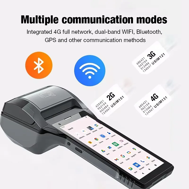 Industrial PDA Barcode Scanner 2D with Integrated 3 Inch Receipt Maker, 4G WiFi Rugged Inventory Device for Warehouse Management