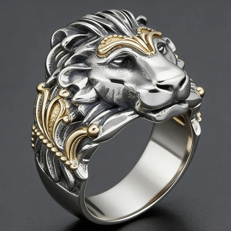 Creative animal shaped men's rings, lion heads, versatile, personalized, trendy and fashionable accessories