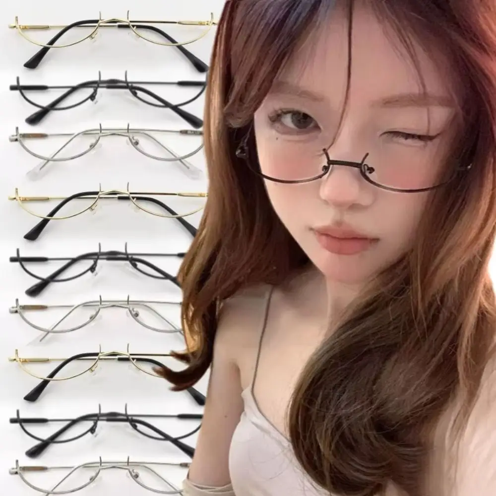 

Hot Without Lens Y2K Half Frame Glasses Chic Harajuku Metal Fashion Glasses Vintage Photography Fake Glasses Cosplay Party