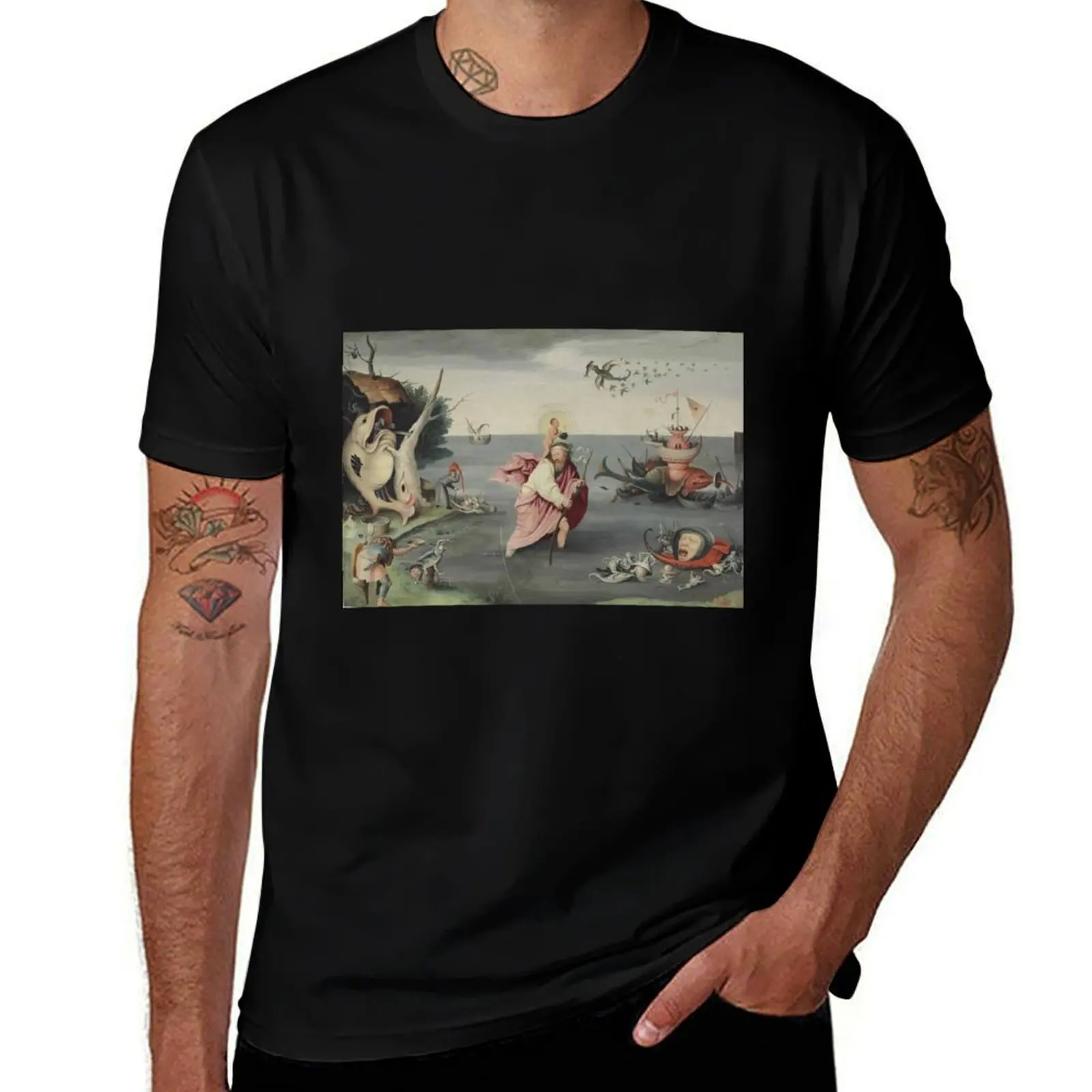 Hieronymus Bosch Saint Christopher Carrying the Christ Child T-Shirt t shirts designer t shirts for man cotton funny T-Shirt