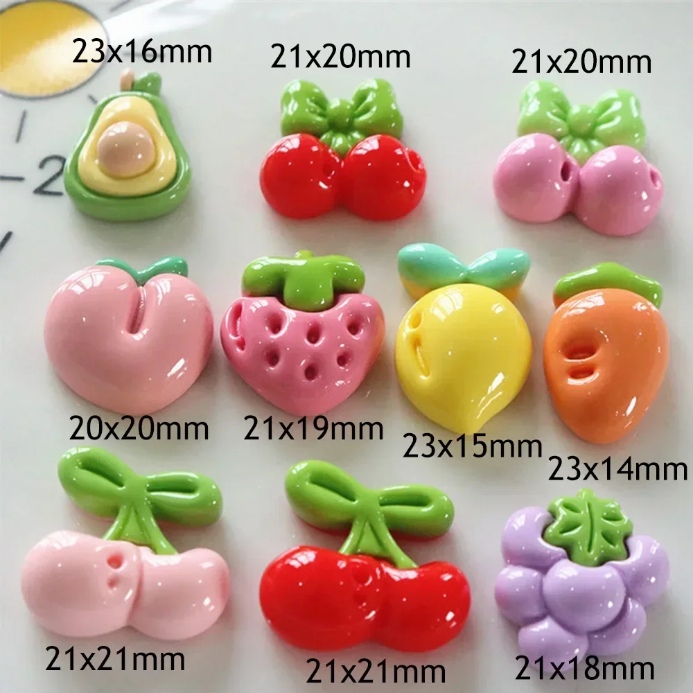 10PCS Shiny Fruit Avocado Grape Miniature Flat Back Resin Cabochons For Hairpin Scrapbooking DIY Home Decor Craft Accessories