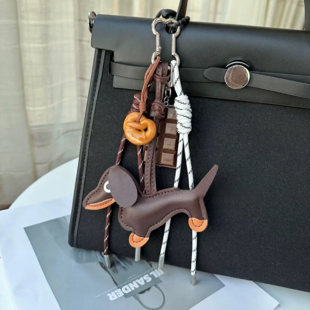 2024 Autumn Leather Sausage Dog Bag Decorative Pendant Car Keychain Korean Explosive Car Hanger Bag Accessories