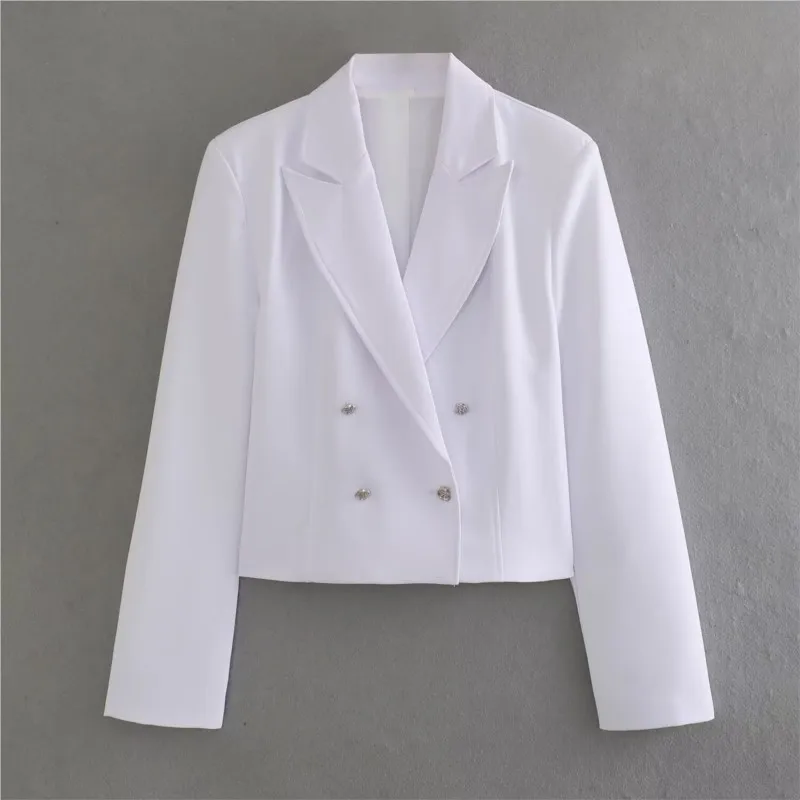 

Solid Color Short Blazers 2024 Women Spring Summer New Double breasted Decorative Suit Collar Minimalist Clothing
