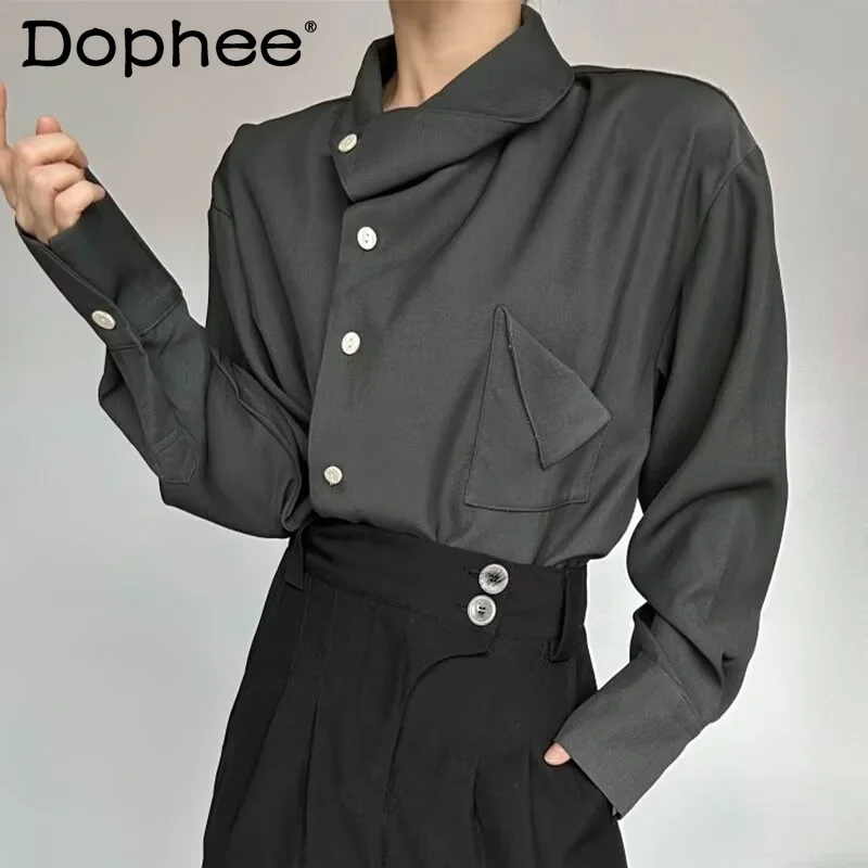 

Irregular Design Shirts Men's Women's 2025 Spring Summer New High-end Tops Neckline Button Decoration Chic Solid Color Shirts