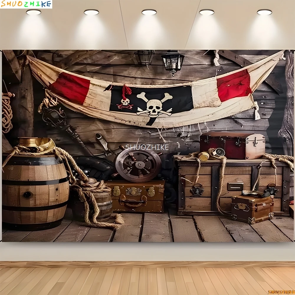 Retro Pirate Treasure Map Backdrop for Photography Nautical Island Background  Birthday Party  Boys Portrait Photo Props DS-12