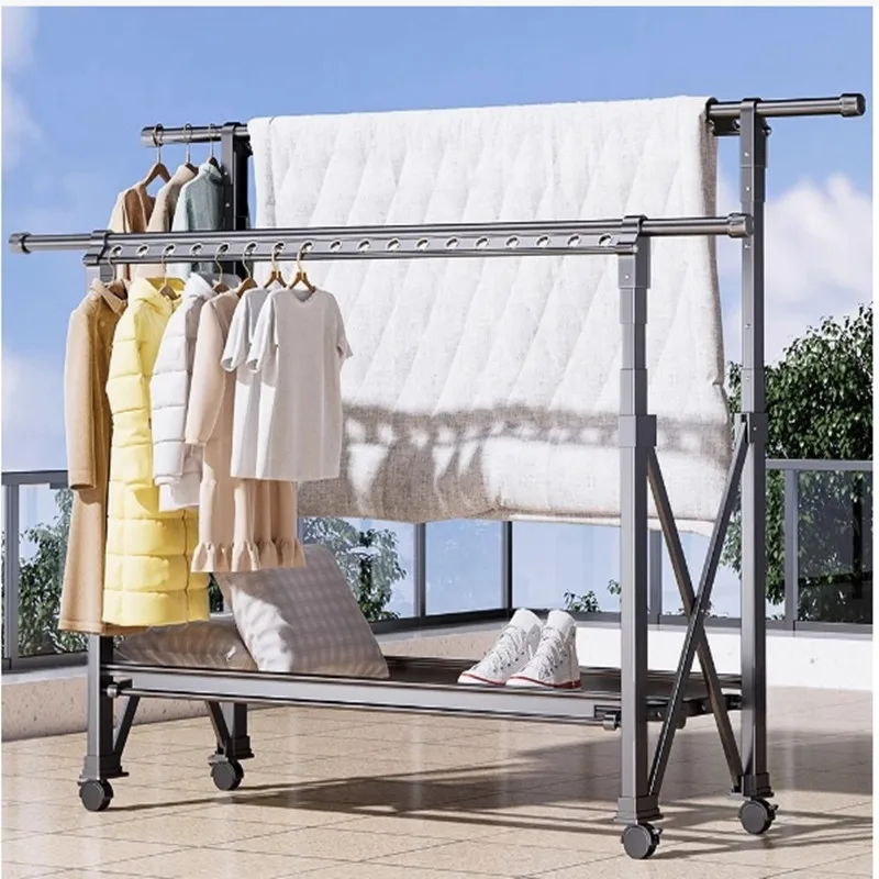 custom Folding clothes dryer floor indoor household simple drying clothes rack balcony outdoor drying clothes double pole frame