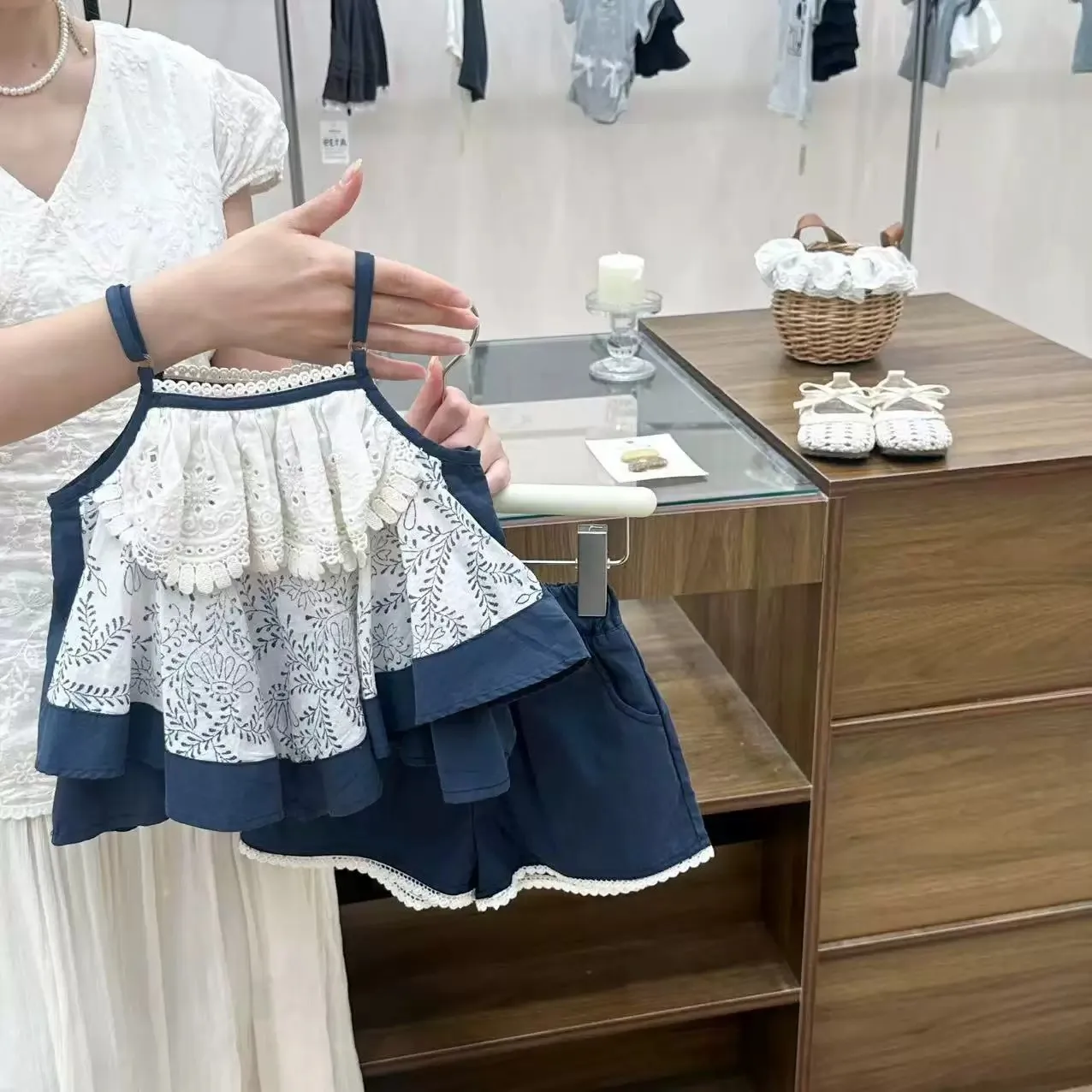 Korean Girls Vacation Style Set 2026 Summer New Patchwork Cake Layer Strapless Top Shorts Two Piece Set