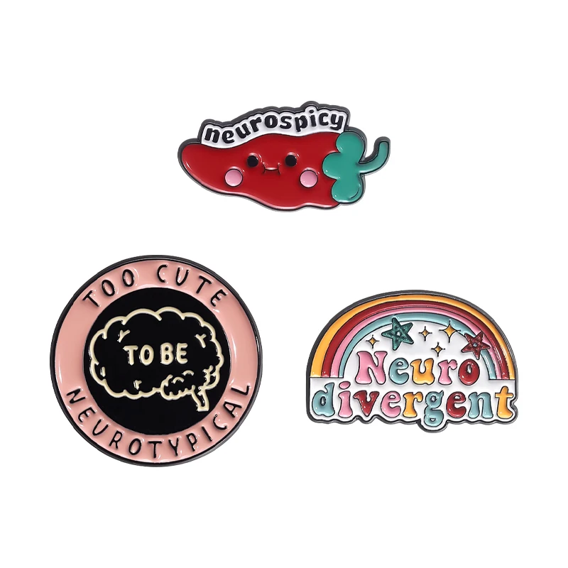 Mental Health Neurospicy Strawberry Enamel Pins Custom Too Cute Neurotypical Neuro Divergent Brooch Backpack Lapel Badge Jewelry