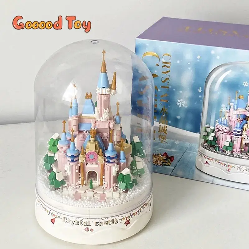 Bloques de construcción de Castillo de caja de música, Mini bloques de montaje creativo, bricolaje, casa de ensueño, juguete de ladrillos, regalos de cumpleaños del Día de San Valentín, 683 piezas