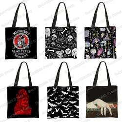 Sac à main gothique réutilisable pour femme, fourre-tout décontractés, sac à provisions pour femme, Vampire VLAD TEDauinitied, chauve-souris fantôme