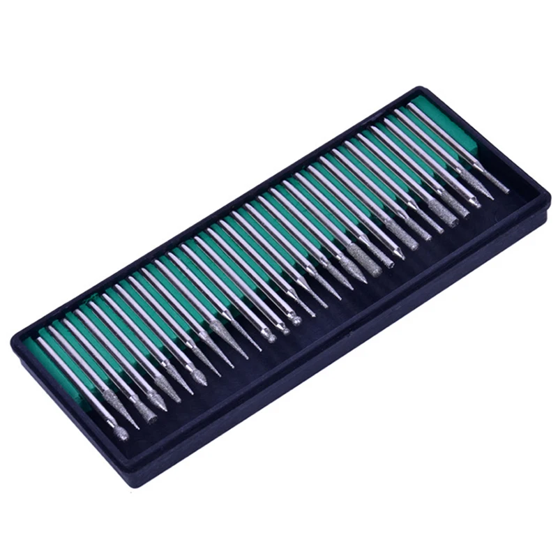 30 Pçs/set Electroplated Diamante Moagem Cabeça 3 milímetros Haste Cilíndrica Bola Liga Moagem Agulhas Ponta Kit de Ferramentas de Perfuração Acessórios