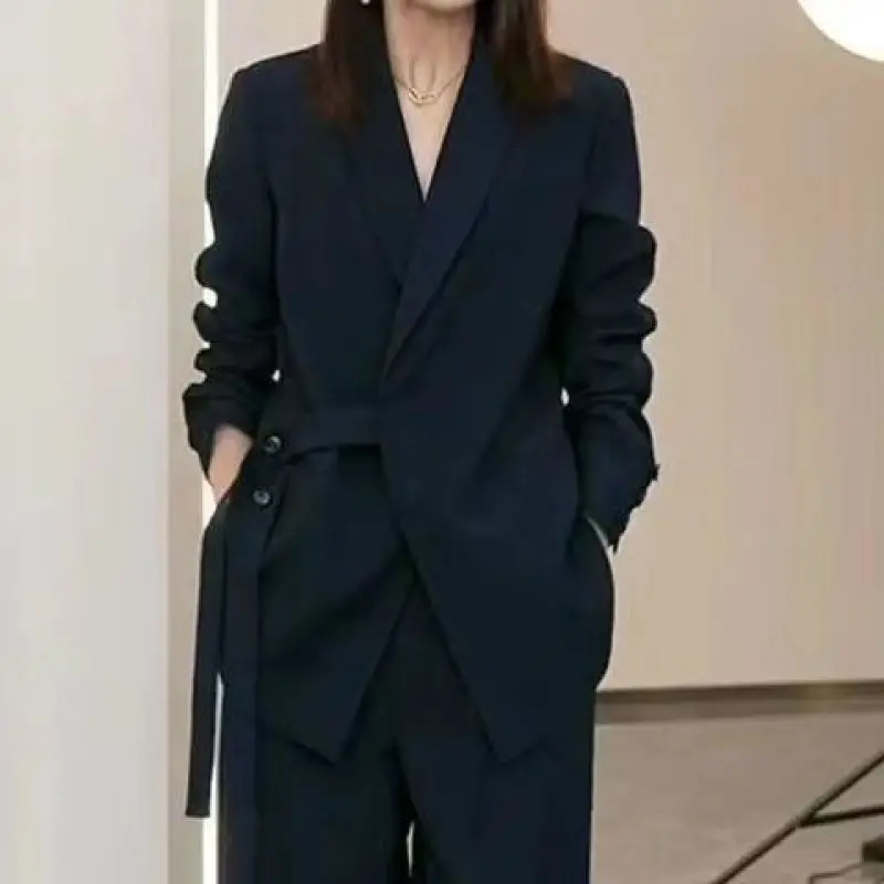 Women\'s Spring Autumn New Casual Suit Jacket Matching Set Korean Elegant Loose Blazers Wide Leg Pants Two Piece Female Clothing