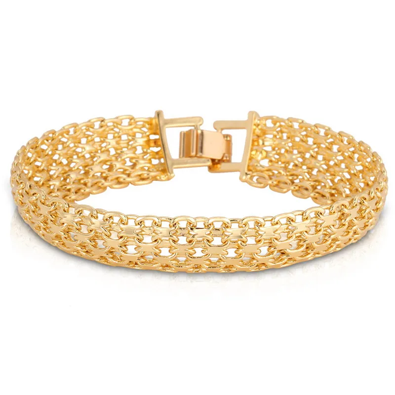 Gold Color Wide Braiding Chain Bracelet for Women Party Jewelry Vintage Style Bangle Bracelet