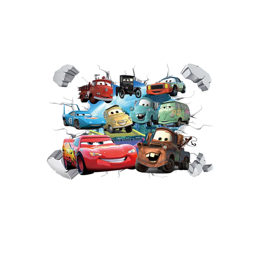 Disney Cartoon Cars Lighting McQueen 3D Wall Sticke s For Kids Room Home Bedroom PVC Decor Cartoon Movie Mural Art Decals