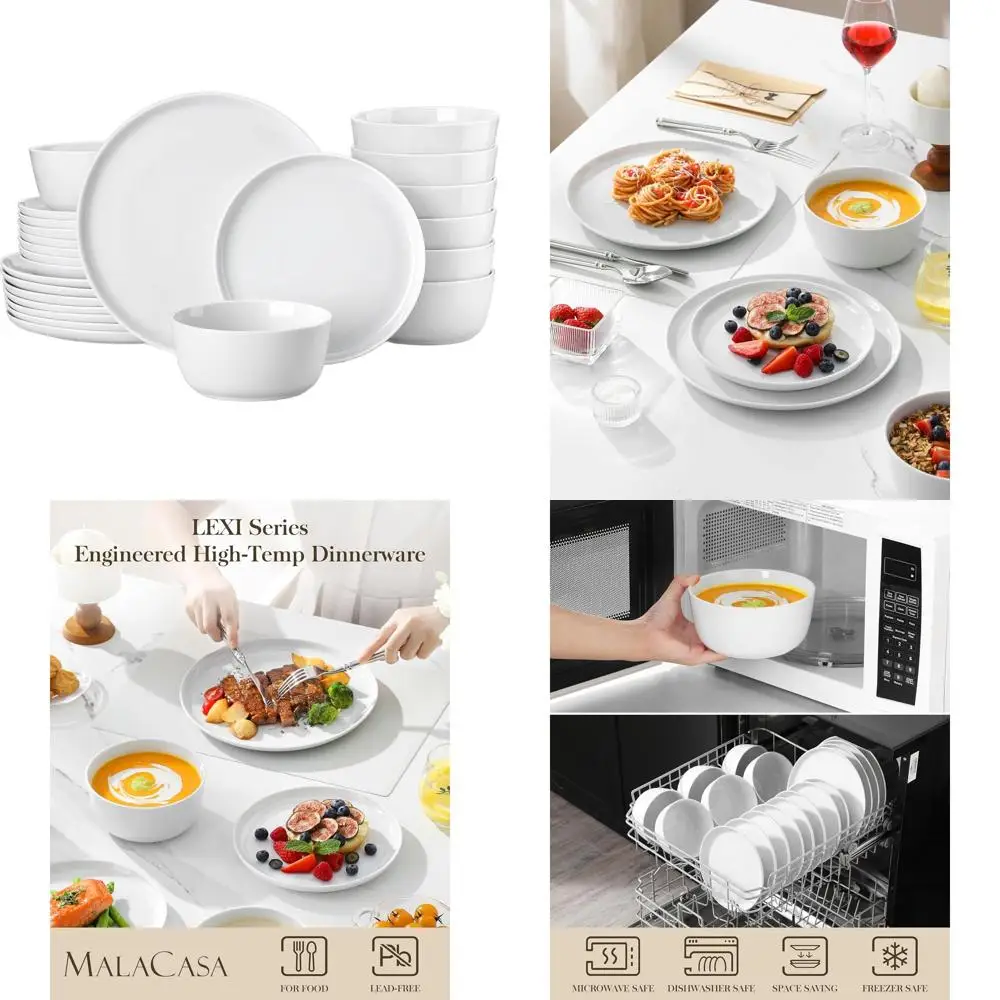 

24-Piece High-Quality Porcelain Dinnerware Set, Microwave and Dishwasher Safe, White, Elegant Plates and Bowls for 8