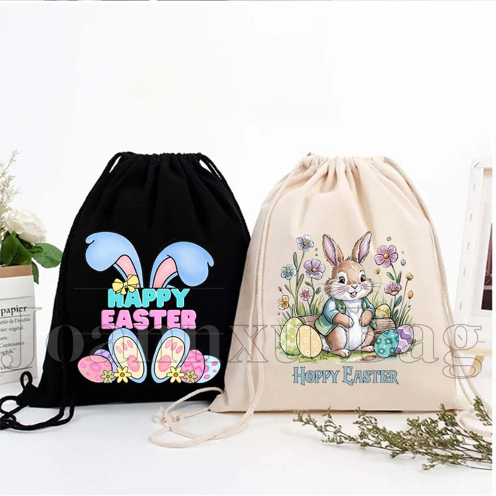 

Cute Rabbit Easter Bunny Basket Easter Eggs Happy Easter Day Flowers Mom Girl Gifts Drawstring Bags Soccer Backpack Gym Sackpack