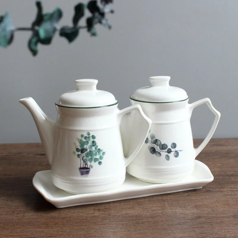 

Скандинавские креативные растения, керамическая бутылка для масла, набор банок для приправ, ресторан, бытовая бутылка для уксуса, фарфоровые кухонные инструменты для приготовления пищи