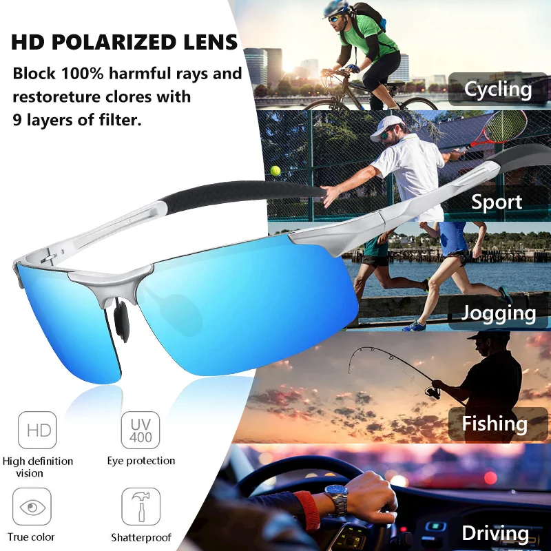 Outdoor Sports Cycling Sunglasses Men Women Aluminum Magnesium MTB Road Bike Glasses UV400 Protection Blue Lens gafas ciclismo