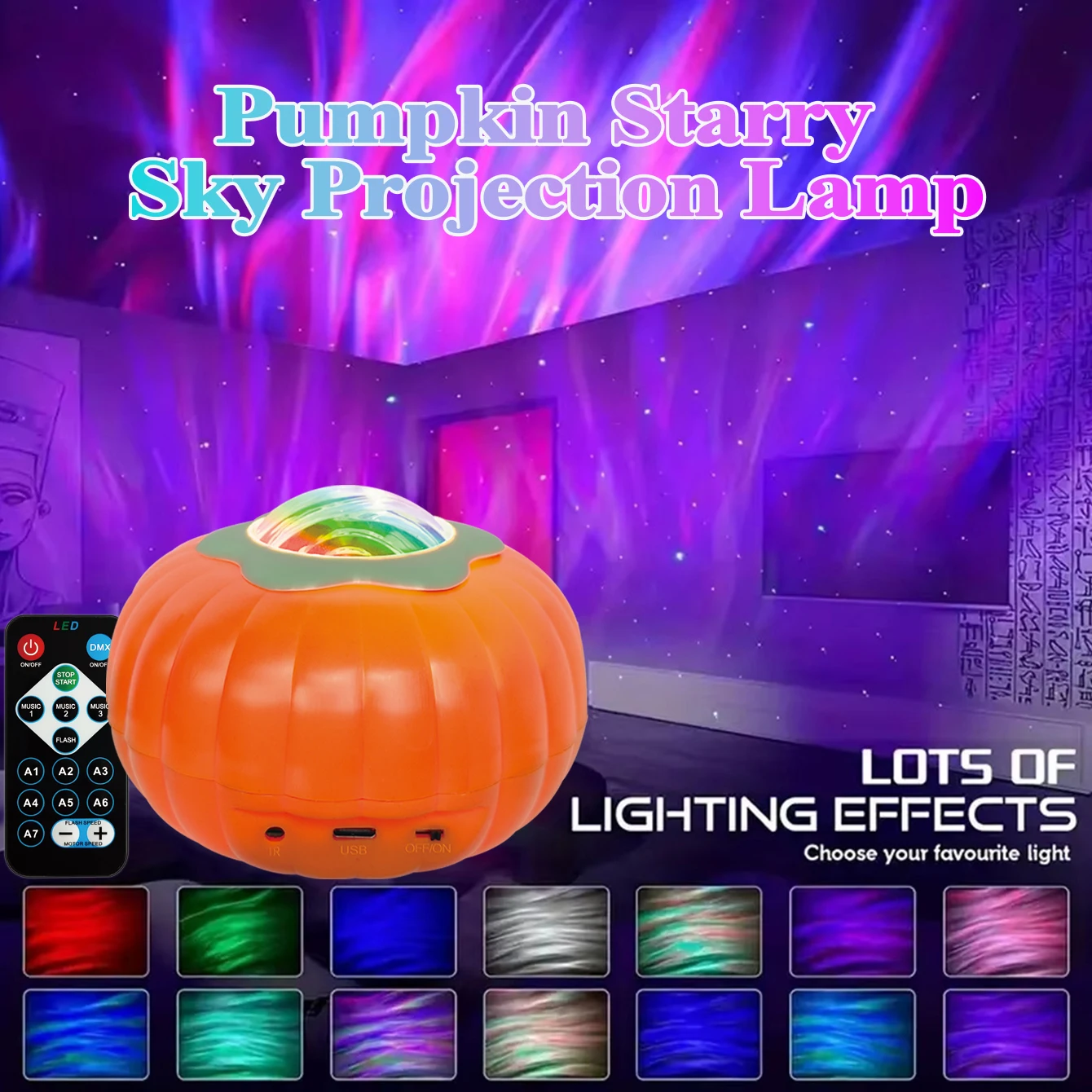 

Starry Sky Projector Aurora Night Light With Remote Control Sound-Controlled for Bedroom Halloween Atmosphere Decoration Lamp