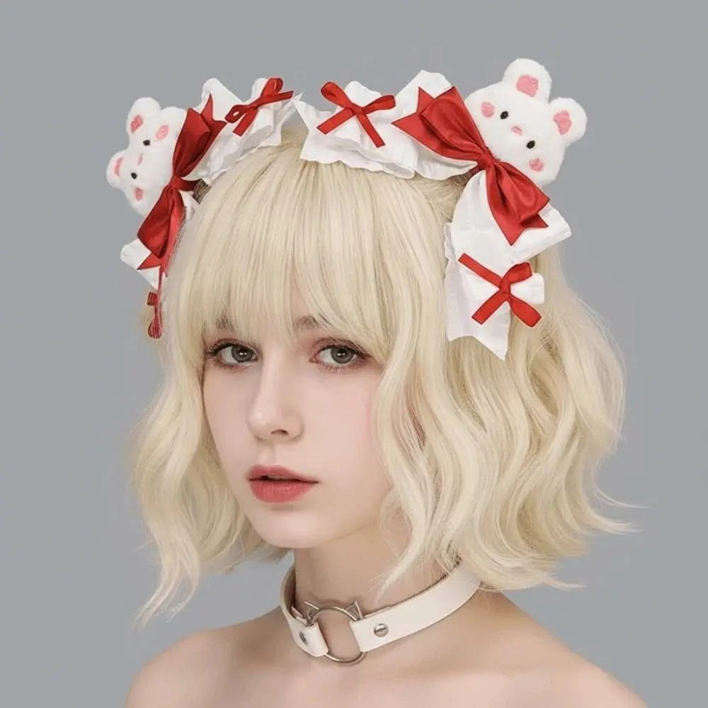 

1 Pair Y2K Lolita Hair Clips Cartoon Animal Plush Satin Bow Hairpins Japanese Style Headpiece Lolita Girls Barrettes Women