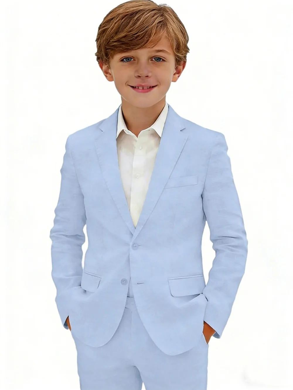 Linen Boys Notched Lapel Suits 2 Pieces Jachet Pants Beach Wedding Wear Breathable Elegant Kids Suit Set For Piano Performance