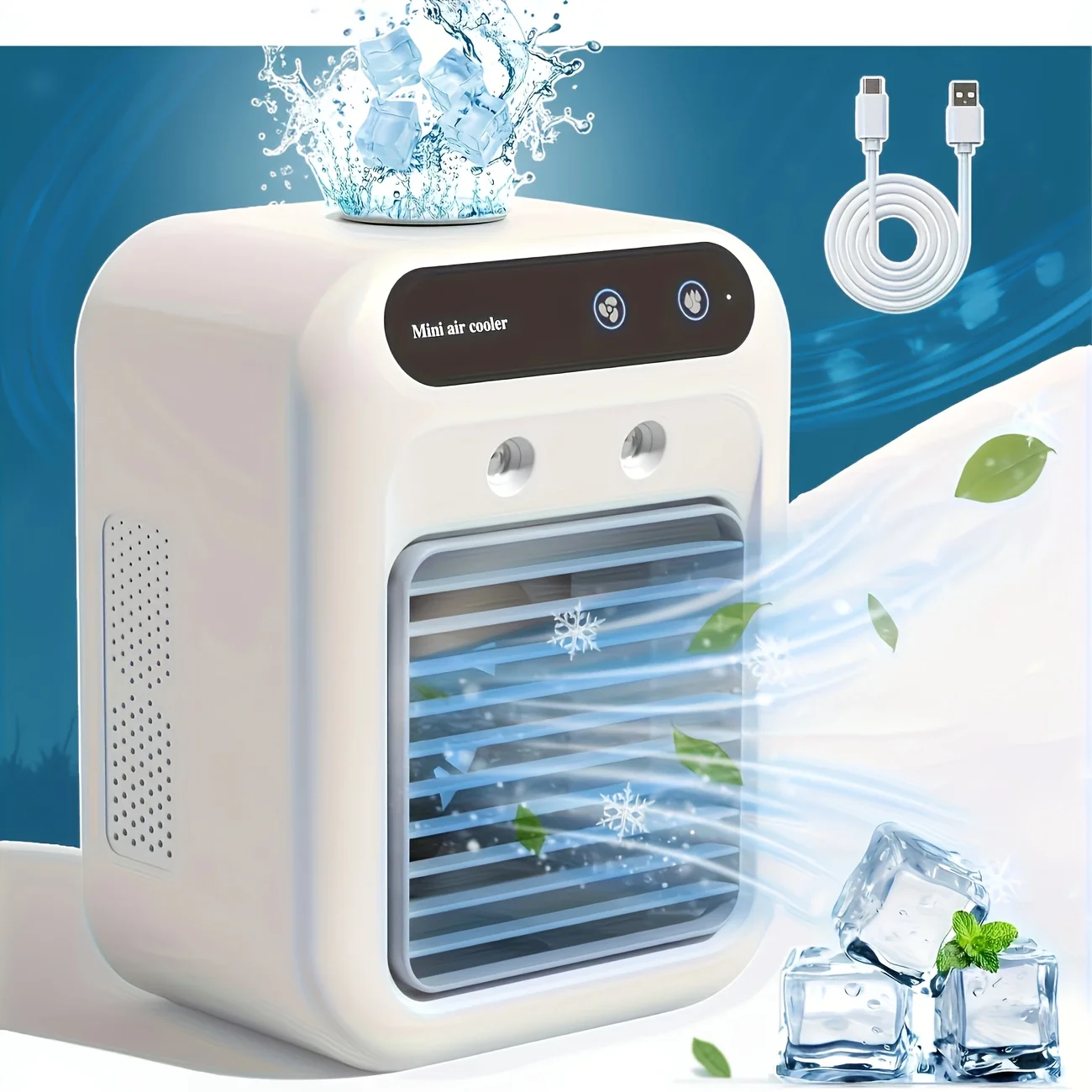 

USB Rechargeable Mini Air Conditioner Fan - Portable Desk Cooling Device with Lithium Battery, Wireless, And USB Charging for Ho