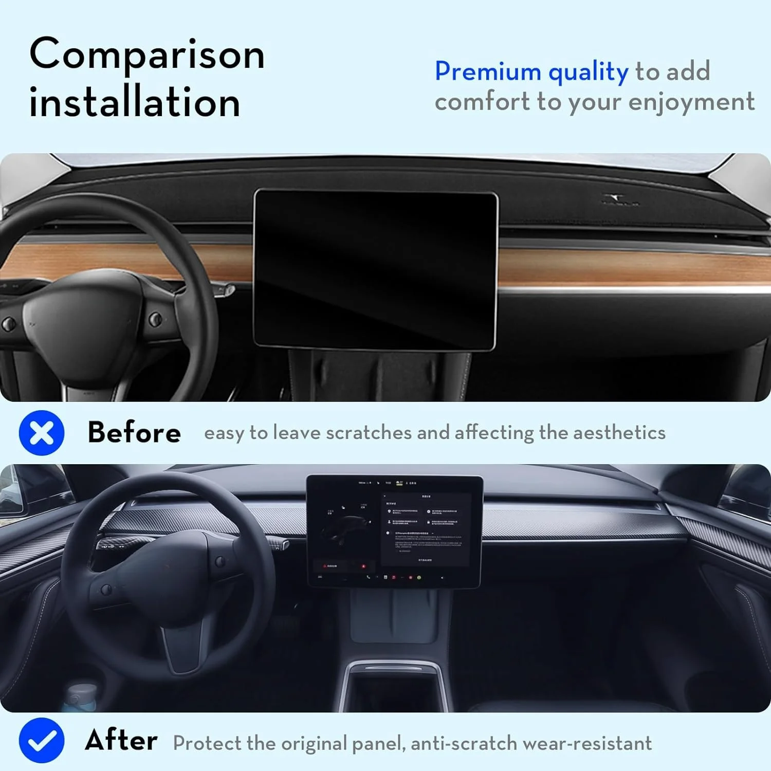 For Model 3 Model Y 2019-2024 Dashboard Cover and Door Trim Panel Dash Trim Compatible with Tesla Model Y 2024 Model 3 2023