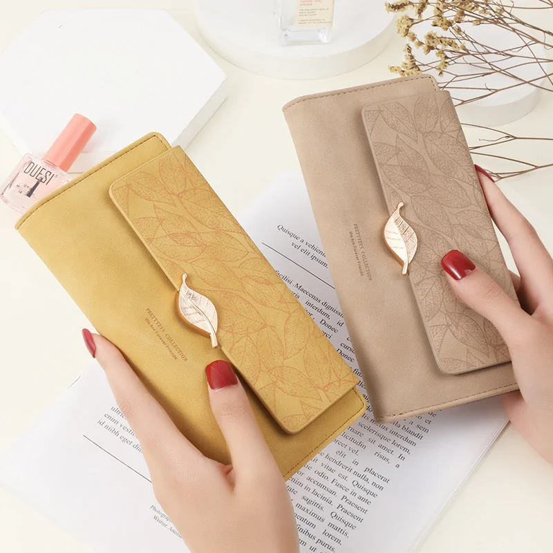 Women's Long Wallet 2021 new Korean Pu leaf buckle large capacity women's handbag