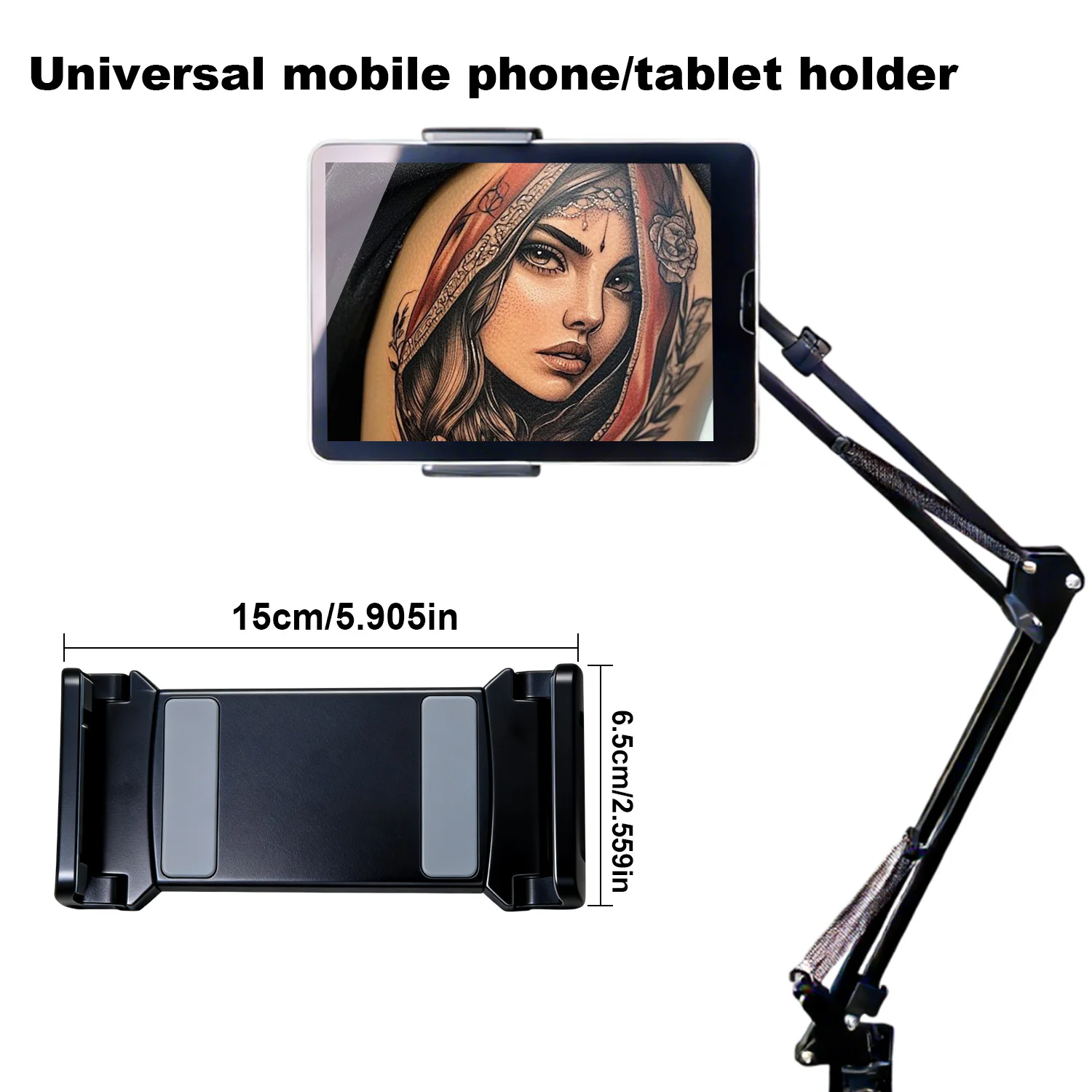 KVM Tattoo Tablet Stand Black 360° Rotating Folded Adjustable Bed Desktop Long Arm Stand Suitable for IPad Tattoo Accessories