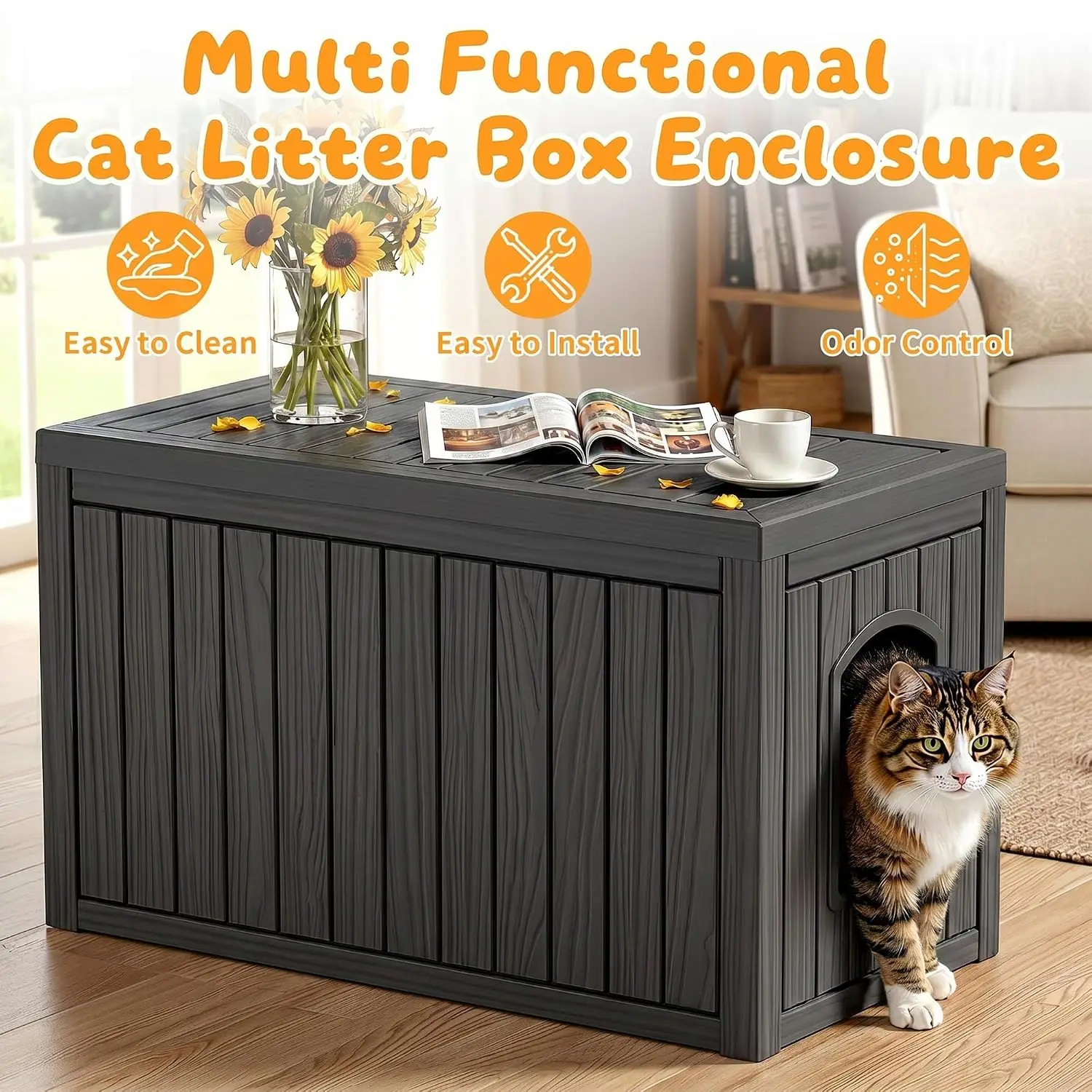 Cat Litter Box Enclosure, Black, 37.29''×20''×22.37''