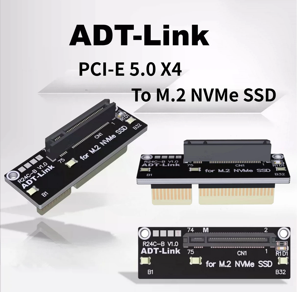 For M.2 NVME SSD Adapter Card PCIE 5.0 X4 To M-Key Dual 90 Angle Connector Upright Direct Plug Testing Card Gen 5 4X To M.2 NGFF
