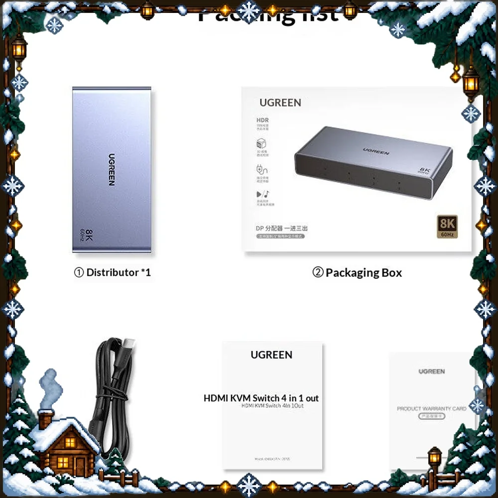 UGREEN AP701 DP 1.4 Splitter 1 in 3 out 2 HDMI 1 DP 8K Multi Display for Monitor TV Projector