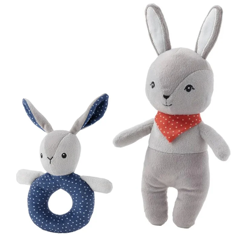 

YIJA GULLIGAST Rabbit Bunny Hand Circle Shake Sounding Plush Toy Stuffed Doll Cartoon Animal Family Bedtime Story Girl Boy Gift