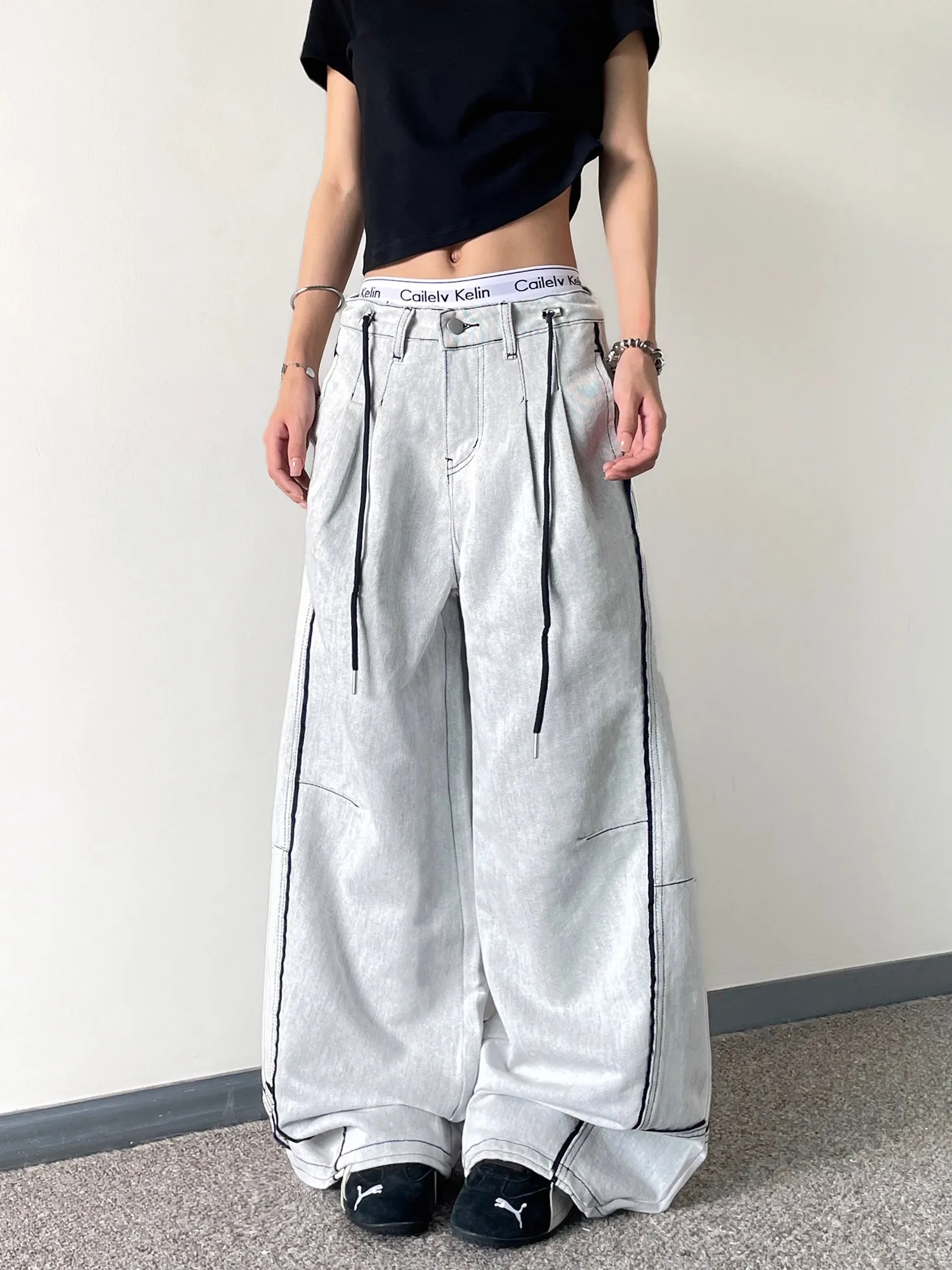 

Y2K American High Street потертые лоскутные джинсы ретро деконструкция изогнутый нож широкие брюки унисекс нишевый дизайн