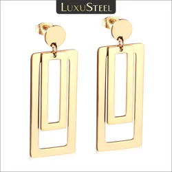 LUXUSTEEL Big Double Rectangle Long Drop Earrings For Women Stainless Steel Studs Earring Punk Female Party Statement Jewelry