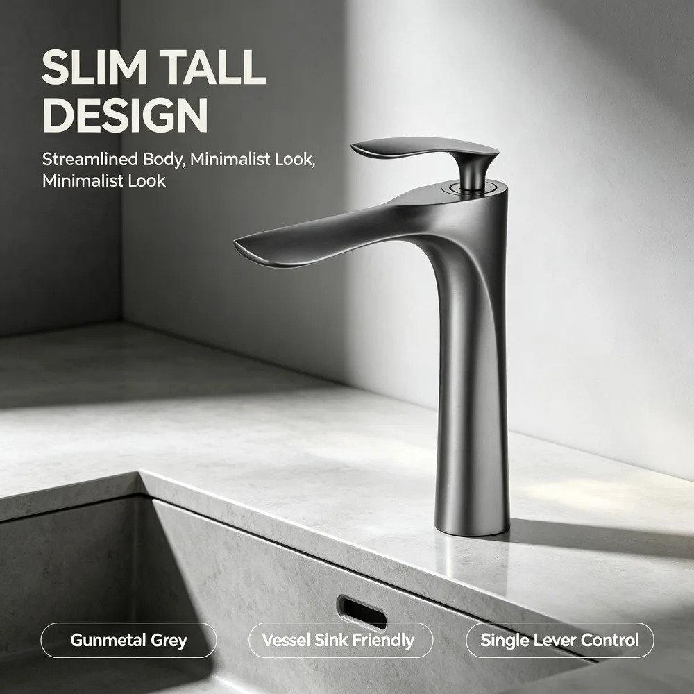 Modern Gold Alloy Bathroom Sink Faucet, Single Handle Mixer Tap for Countertop Basin, Tall & Short Versions Available