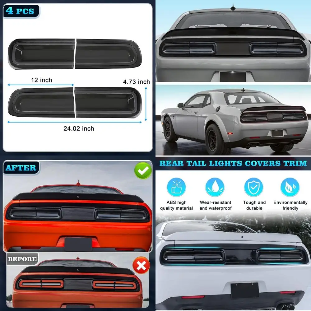 

Дымчатые крышки заднего фонаря для Dodge Challenger 2015-2023 годов, комплект внешней отделки из 4 предметов, подходит для задних фонарей Challenger