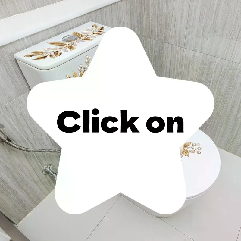 Luxury Gold Pearl Floral Toilet Sticker Waterproof Self-Adhesive Bathroom Decor Sticker Wall Stickers Home Decoration Stickers