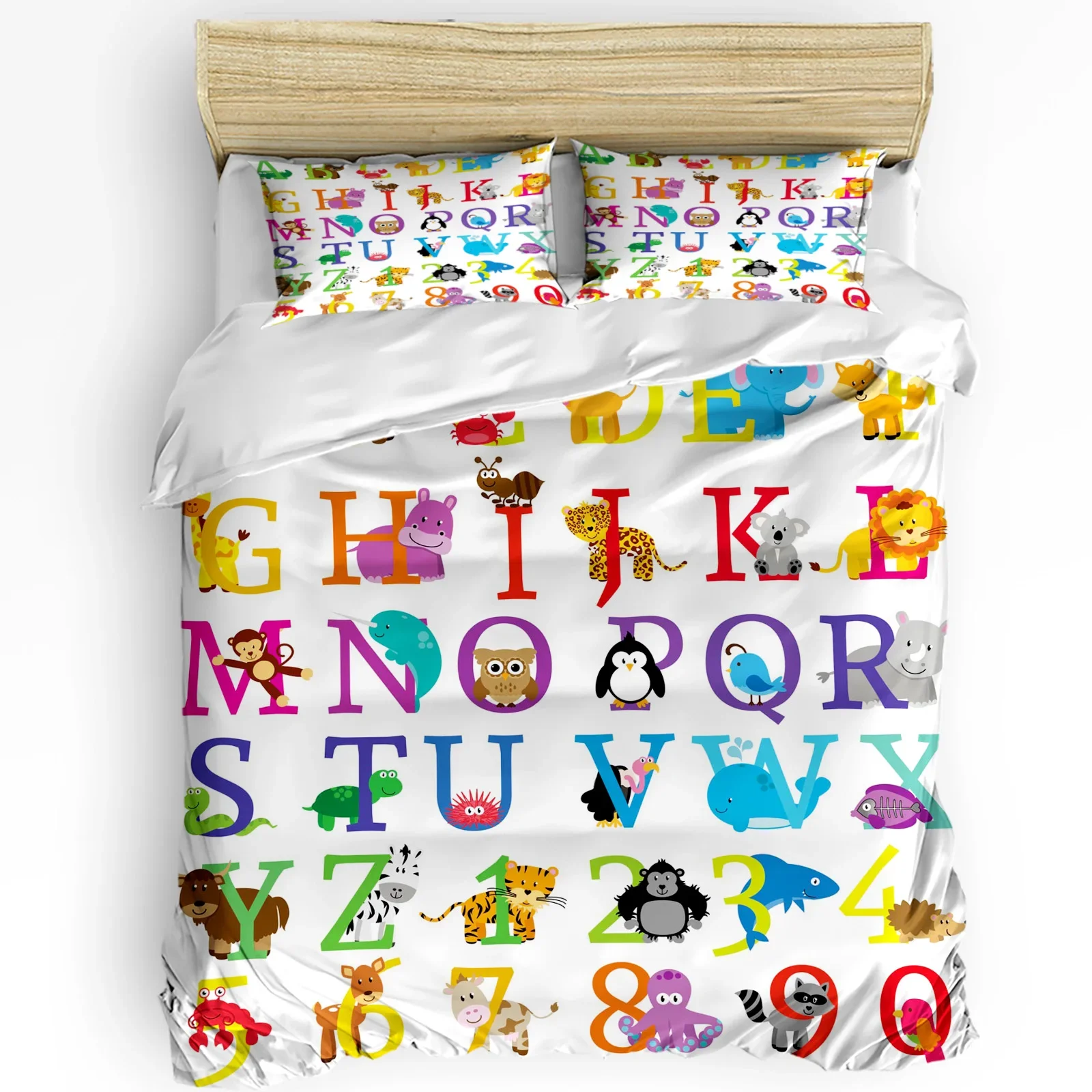 

Cute Animals Cartoon Alphabet 3pcs Bedding Set For Bedroom Double Bed Home Textile Duvet Cover Quilt Cover Pillowcase