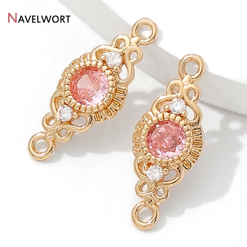 18K Gold Plated Brass Metal Inlaid Zircon Hollow Out Double Hole Connector Charms,Connector For DIY Jewelry Making  Accessories