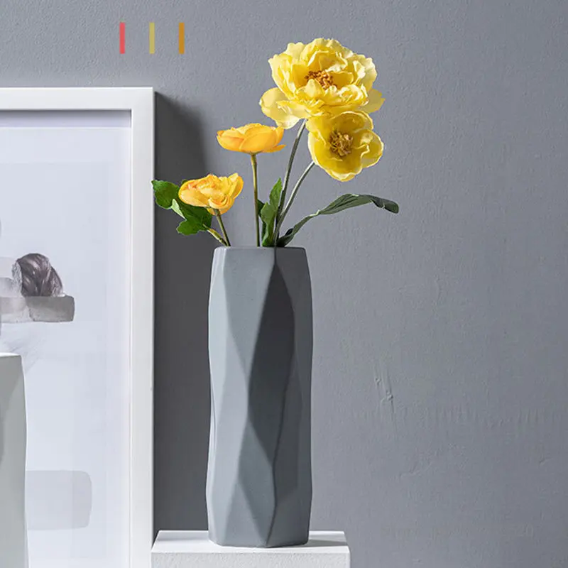 Modern Simple Ceramic Vase Home Table Decor Living Room Decor Flowers Water Flower Arrangement Black, White, Gray Geometric Vase